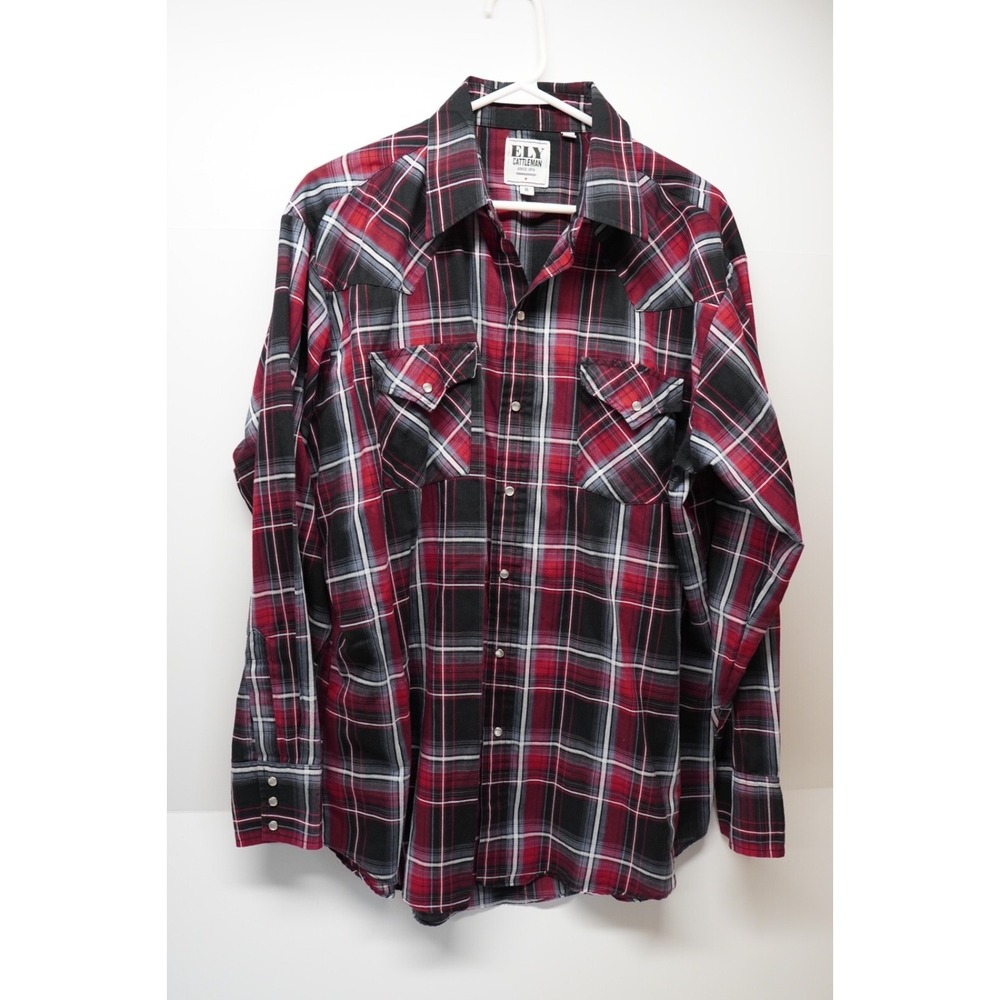 Ely Cattleman Pearl Snap Shirt Plaid Mens XL Longsleeve Western‎ VTG